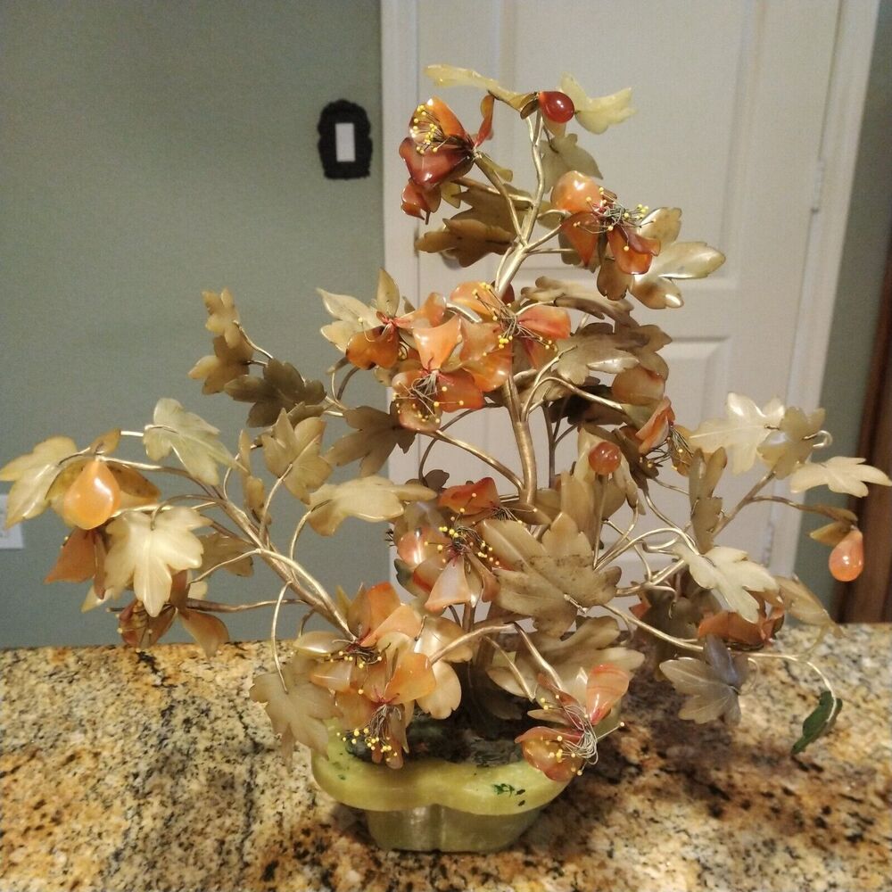 LARGE VINTAGE JAPANESE JADE TREE 14" TALL
